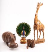 Three African carved wood models of anim