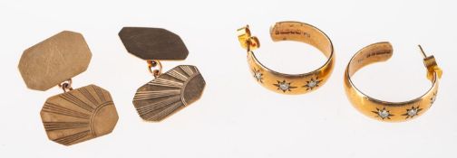 A pair of 9ct gold cufflinks and 9ct gol
