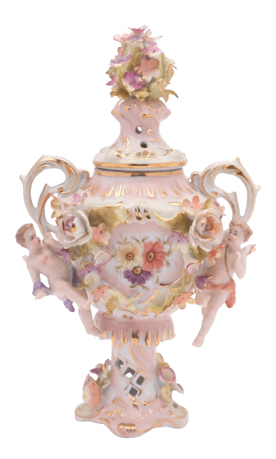 A Sitzendorf porcelain vase and cover, o