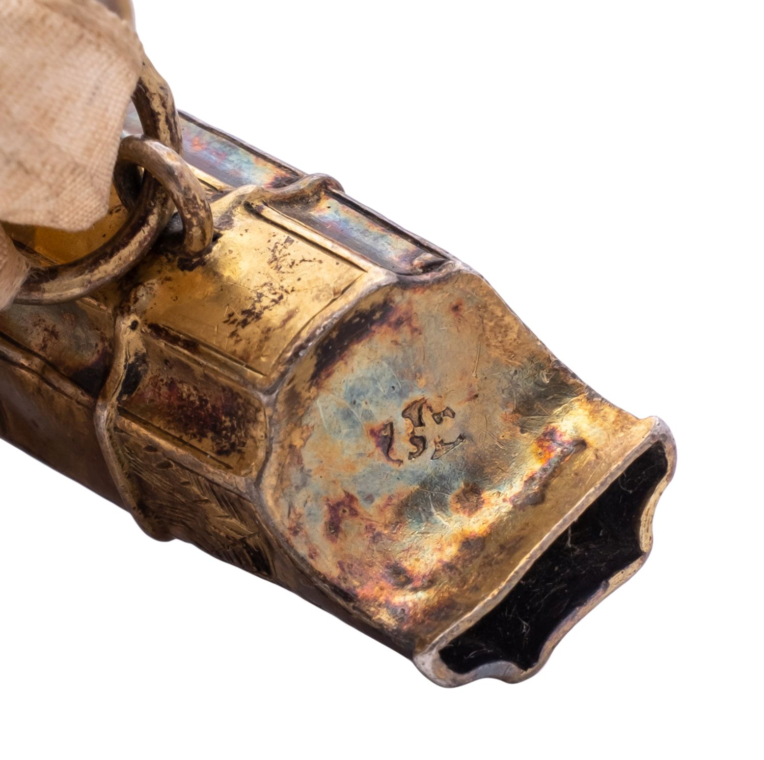 An early 18th century child's silver-gilt teether, rattle and whistle, - Image 3 of 3