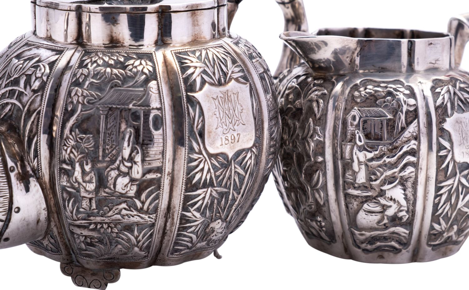 A small mid 19th century Chinese export silver tea pot, - Image 2 of 3