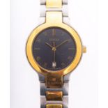Gucci a lady's stainless steel and gold-plated wristwatch the grey dial with baton and Arabic