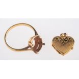 Two items of jewellery, a ring mount for an oval stone (no stone), mount bent, marked 9ct,