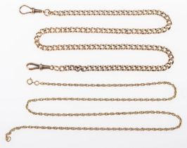 A group of two chains, an albert chain with toggle clasps to each end, toggles marked 9,