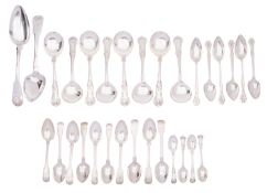 A mixed group of silver flatware comprising: a set of six Art Deco silver grapefruit spoons by