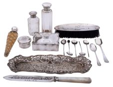 A group of silver items to comprising: a Victorian silver hair pin tray by Andrew Barrett & Sons,