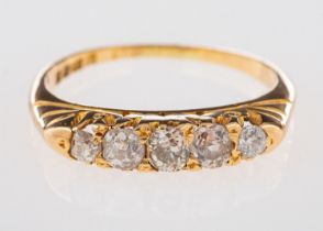 An 18ct yellow gold five stone ring, set with old-cut diamonds, diamonds approx. 0.