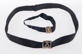 A Victorian black ribbon mourning choker and bracelet,