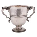 An early 19th century Irish silver two handle cup, makers mark double struck and worn,