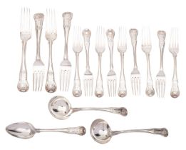 A late George III silver part canteen of King's pattern flatware by William Eaton, London 1819,