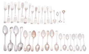 A mixed group of silver flatware, mostly 19th century, various dates and makers,