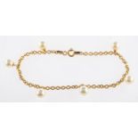 A pearl bracelet, a belcher link chain with six suspending cultured pearl drops, pearls approx, 6.