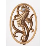 Geoffrey G Bellamy, for Ivan Tarrat, a 9ct yellow gold Seahorse brooch, circa 1960's,