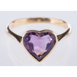 A heart shaped ring, collet set with a heart-shaped amethyst, marked 9ct, size Q, 2.8grams.