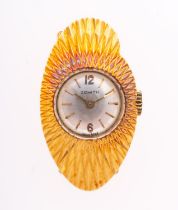 Zenith a lady's 18ct gold Sunburst wristwatch the oval case stamped to the rear 808637 and 18K, 0.