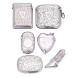 A small collection of silver vesta cases to include; a horse hoof by Repousse Ltd,