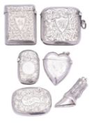A small collection of silver vesta cases to include; a horse hoof by Repousse Ltd,