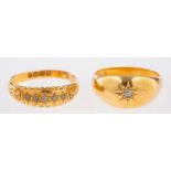 Two 18ct yellow gold rings,