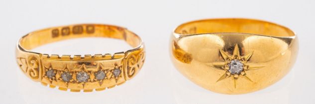 Two 18ct yellow gold rings,