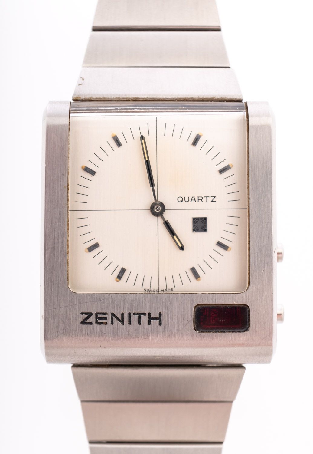 Zenith Time Commando a rectangular quartz stainless-steel wrist watch with date and LED screen to