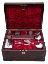 An early 20th century silver and glass vanity case in a rosewood case not marked;