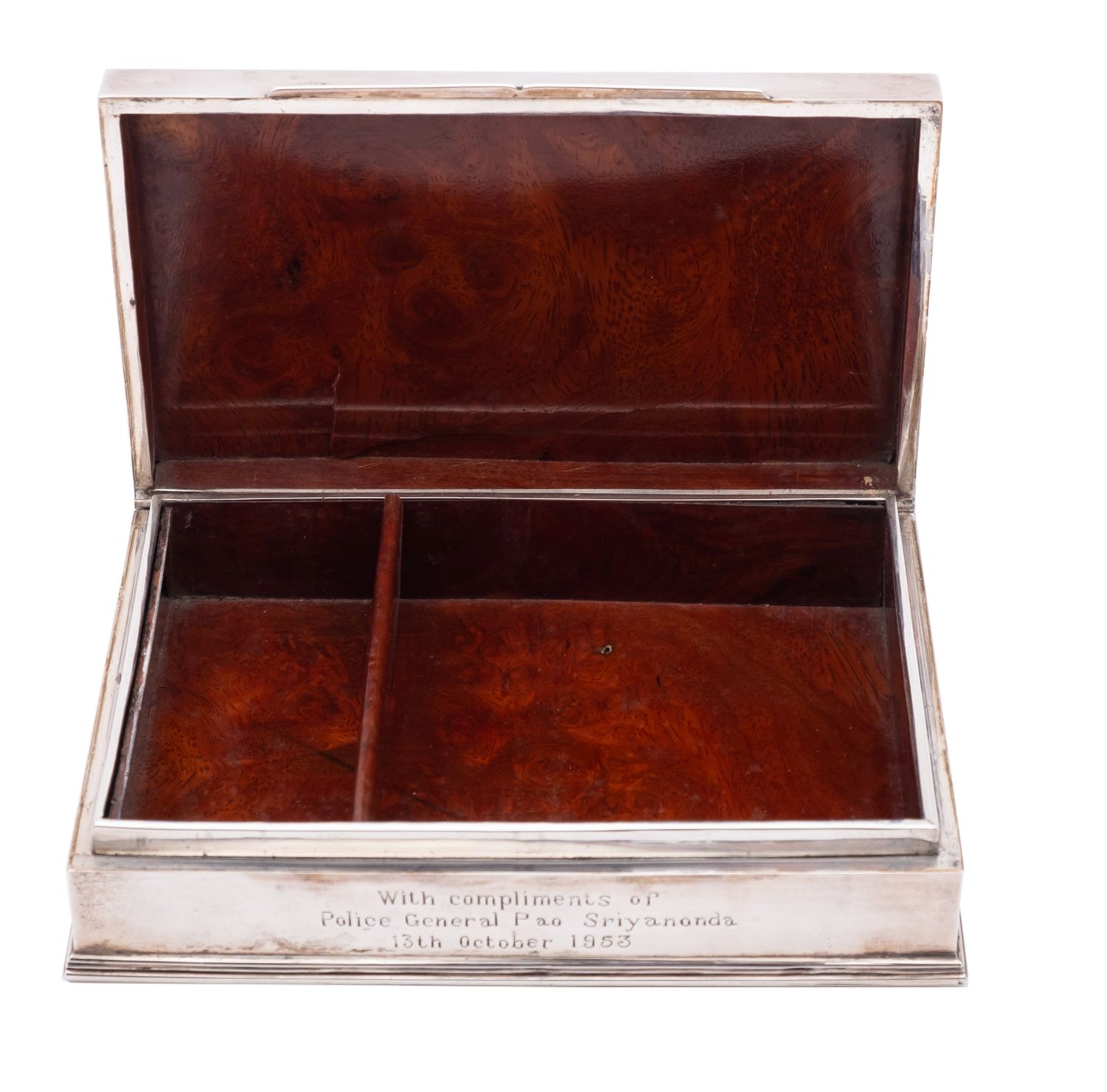 A mid 20th century Thai silver cigarette box makers mark rubbed, - Image 3 of 4