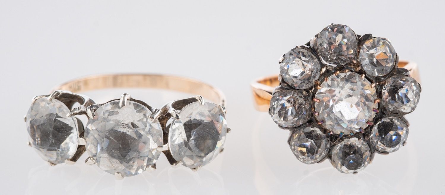 Two Georgian rings, including a flowerhead cluster ring set with circular-cut paste stones,