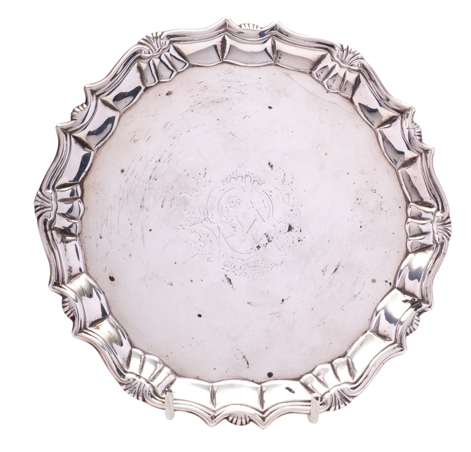 A George II silver waiter by William Peaston, London 1752, of circular piecrust form,