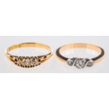 Two antique rings, including an Edwardian five stone ring set with old mine-cut diamonds,