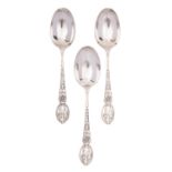 A group of three Bisley silver trophy spoons, maker Elkington & Co. Birmingham 1930 and 1949, 12ozt.