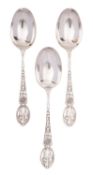 A group of three Bisley silver trophy spoons, maker Elkington & Co. Birmingham 1930 and 1949, 12ozt.
