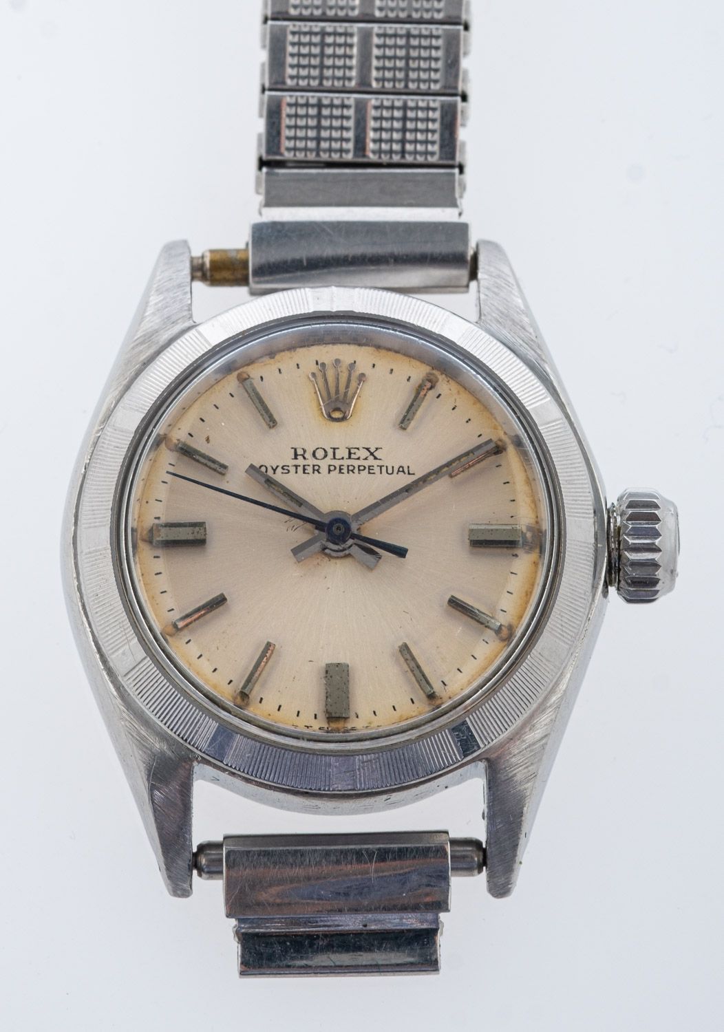 Rolex Oyster a lady's stainless-steel wristwatch the dial with raised baton numerals and signed