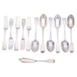 Five Scottish silver Fiddle pattern table forks various maker and dates,