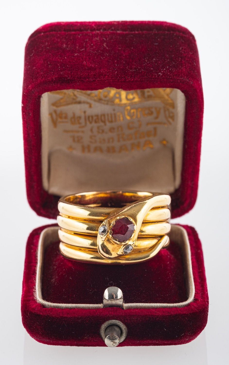 A Victorian snake ring, a coiled snake designed ring, its head set with an oval-cut ruby, - Image 2 of 4