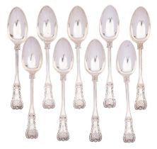 Nine Scottish silver single-struck King's pattern dessert spoons by WM over AM (unknown),