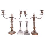 A pair of Sheffield Plated candelabra,