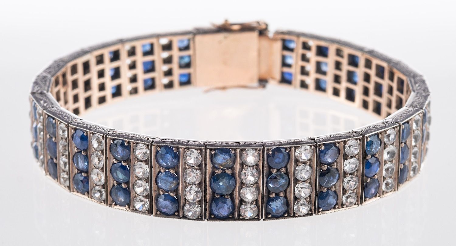 A blue and white sapphire bracelet,