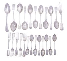 A matched part canteen of silver Fiddle pattern flatware,
