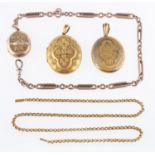 A mixed group of jewellery, including an elongated link guard chain with an attached locket,