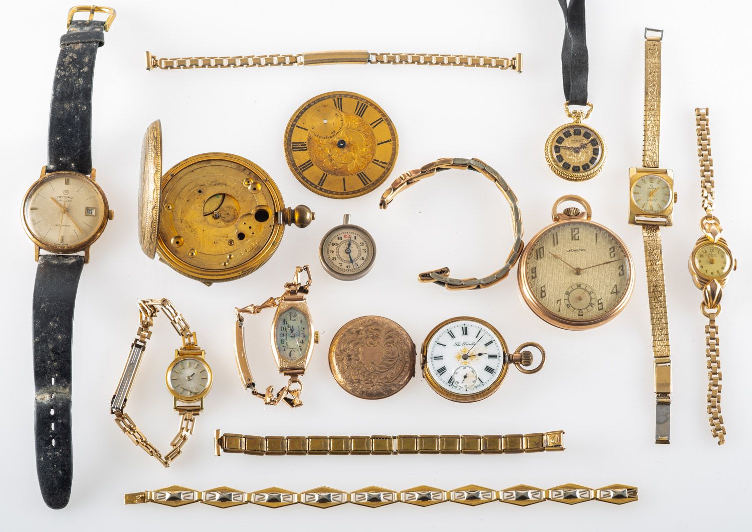 A collection of pocket and wristwatches to include a LeCoultre pocket watch,