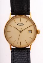 Rotary a 9ct gold wristwatch the cream dial having raised baton numerals, sweep seconds hand,