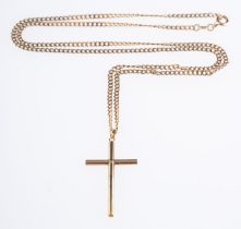A plain cross designed pendant, unmarked & untested, measuring 3.40cm x 1.70cm (inc.