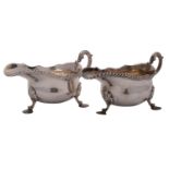 A pair of Victorian silver sauce boats by Mappin & Webb, Sheffield 1900, in the George II style,