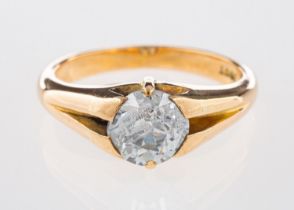 A single stone ring, set with a brilliant-cut diamond in a 'gypsy' style setting, diamond approx. 1.