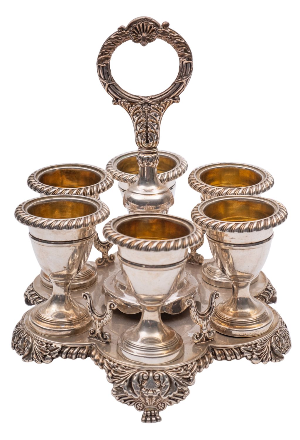 A late George III silver hexafoil egg stand by Smith, Tate & Co.