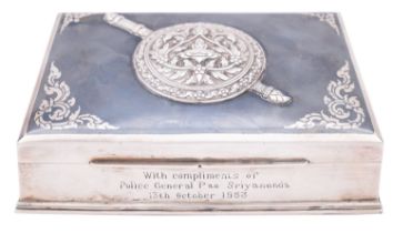 A mid 20th century Thai silver cigarette box makers mark rubbed,