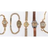 Five various 9ct gold and other watches Rotary Quartz a 9ct gold lady's wristwatch with matching