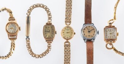 Five various 9ct gold and other watches Rotary Quartz a 9ct gold lady's wristwatch with matching