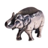 A silver novelty elephant pin cushion probably by Gilbert & Spurrier, Birmingham 1912,