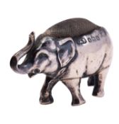 A silver novelty elephant pin cushion probably by Gilbert & Spurrier, Birmingham 1912,
